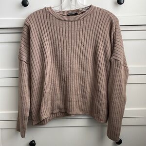 Nasty Gal Women’s Brown Cropped Lightweight Crew Neck Sweater - Size Medium